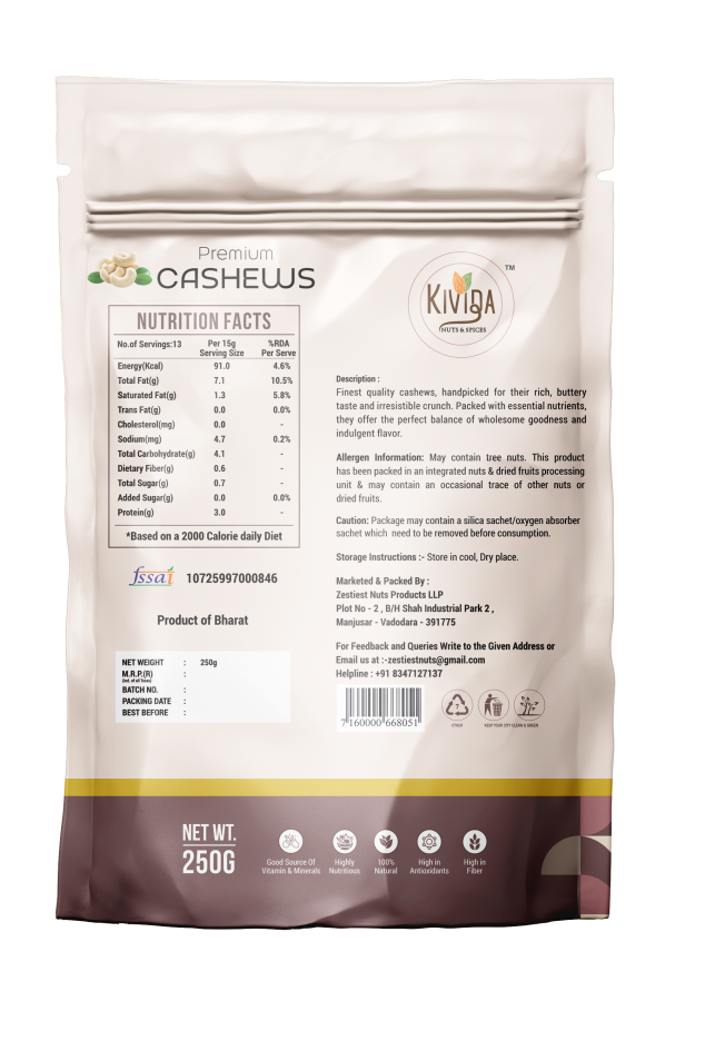 Kivida Premium Cashews (250g) - Image 2
