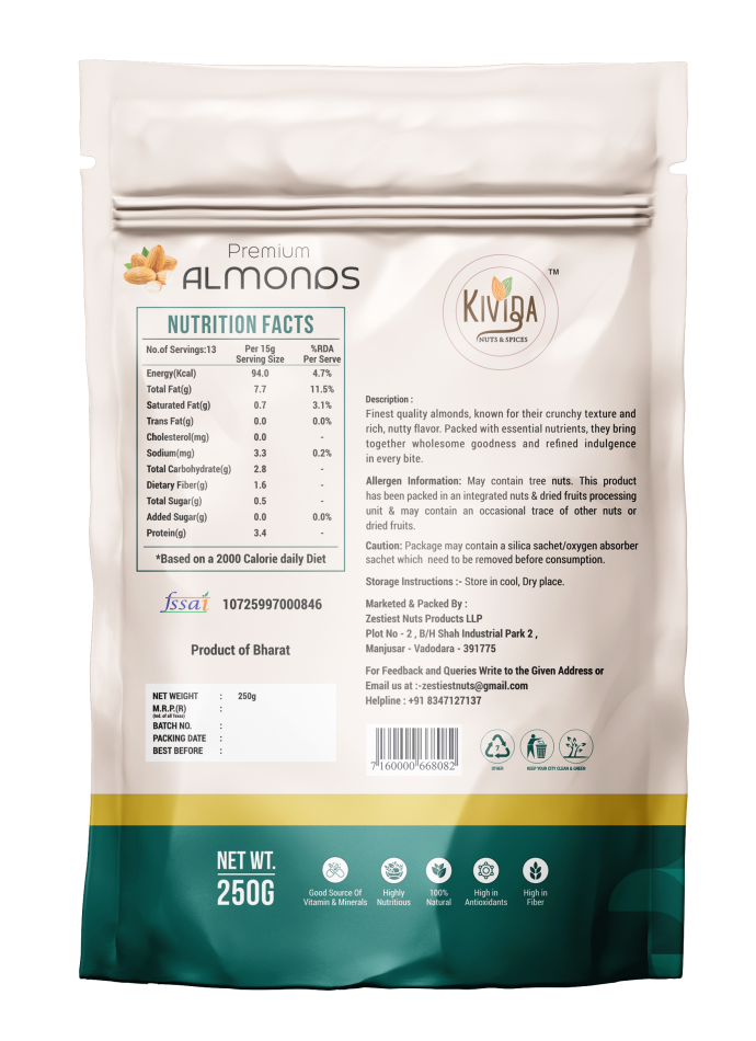Kivida Premium Almonds (250g) - Image 2